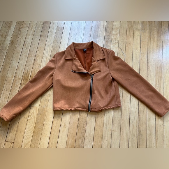 SHEIN Jackets & Blazers - SHEIN Cropped Rust Orange Moto Jacket